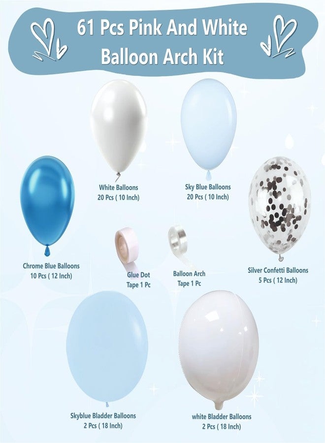 YOURS DECOR مجموعة زينة بالونات يورز ديكور - 61 قطعة من البالونات بألوان الباستيل الأزرق والأبيض مع لمسات من الكروم والقصاصات الورقية الملونة، مثالية لأعياد الميلاد وحفلات الزفاف والذكرى السنوية والمناسبات | مجموعة زينة عيد ميلاد للأطفال والكبار - Image 2
